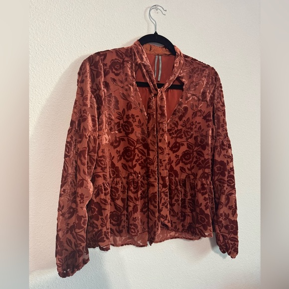 Anthropologie Velvet Tie Neck Blouse - Picture 3 of 9